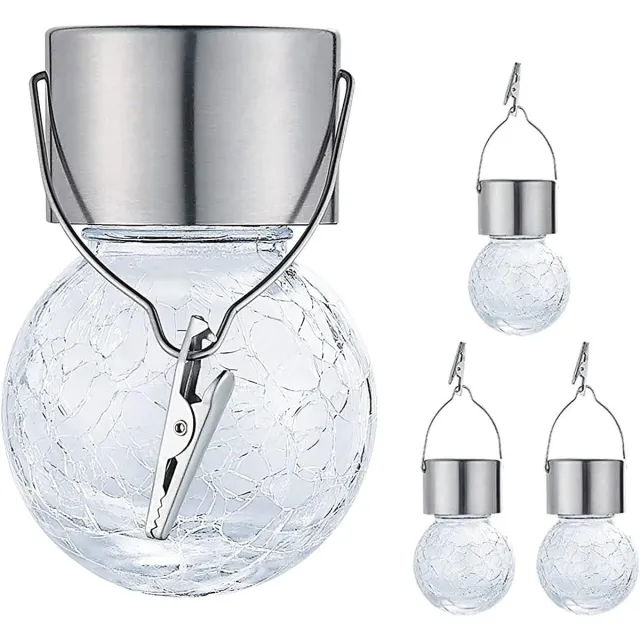 Huttutu Solar Buitenverlichting - Kerstversiering - Nachtlampje - Ophangbare Zonne-energie Tuinlampen - Met Barstglas - IP44 Waterdicht - 4 stuks - Wit Licht