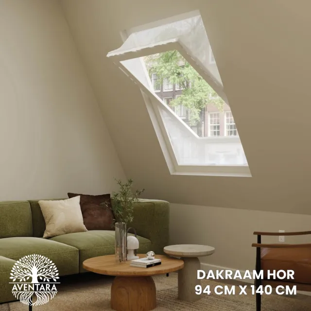 Aventara Dakraam Hor – 94 x 140 cm - Geschikt voor Velux: (GGL 408, p08) Fakro, Optilight: Maatcode 09 Roto: 09/14 Insect Raamhor - Insecten Plissé - Vliegenhor – Gaas - Inbouw Zonder boren Wit 94 x 140