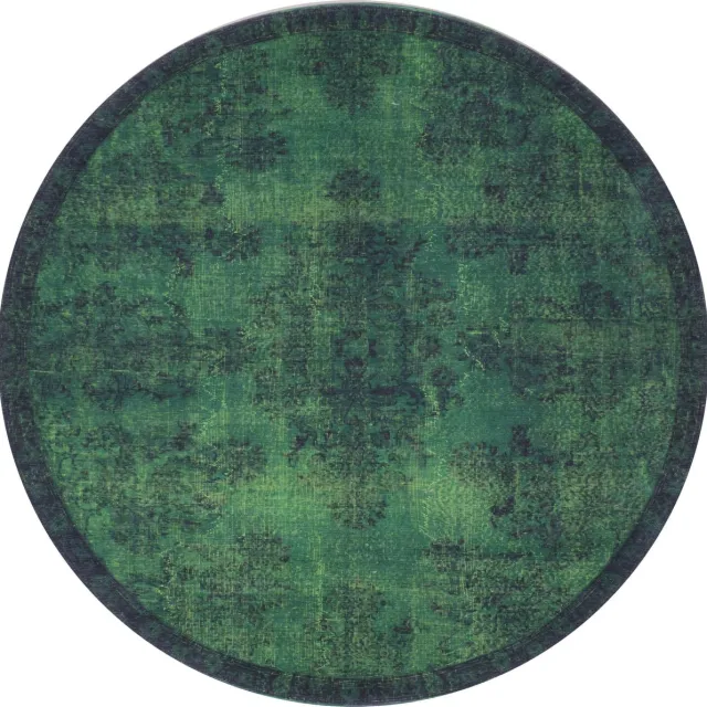 Veer Carpets Vloerkleed Yves Rond Groen ø120 cm - Laagpolig Synthetisch Vloerkleed – Vintage / Klassiek Medaillon