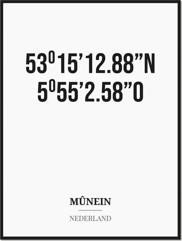 Studio216 Poster/kaart MÛNEIN met coördinaten zwart, wit