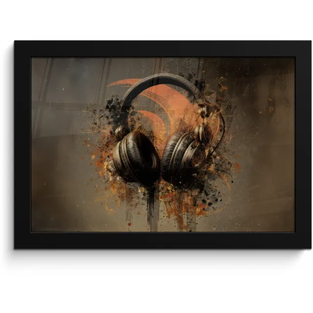 FrameYourWall Poster in lijst - Fotolijst 30x20 cm - Posters - Koptelefoon - Bruin - Verf - Vintage - Posterlijst zwart - Decoratie - Wanddecoratie woonkamer - Muurdecoratie slaapkamer Koptelefoon - Vintage