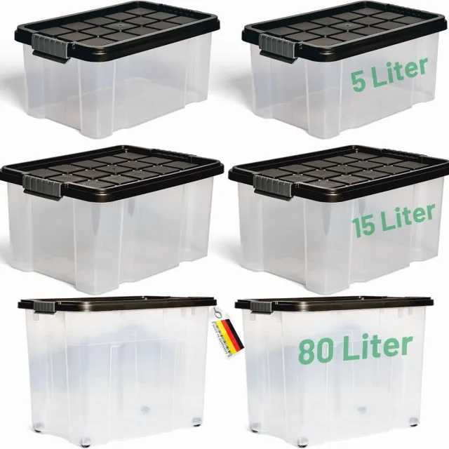 Novatool Novaliv 2-delige set opbergdozen met deksel, antraciet, 1x80 L + 1x55 L, nestbaar, stapelbaar, clipsluiting, roldozen, BPA-vrij