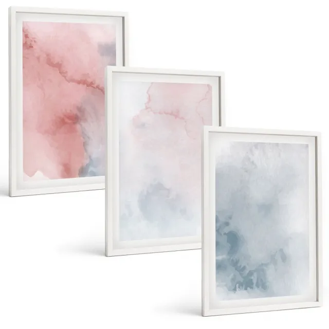 Coloray 3-Delige Schilderij Set - Pastelkleurige Aquarelverf Op Canvas Met Kleurrijke Texturen - 40 x 60 - Decoratieve Schilderijen - Wanddecoratie - Hal - Interieur Decoratie Witte lijst
