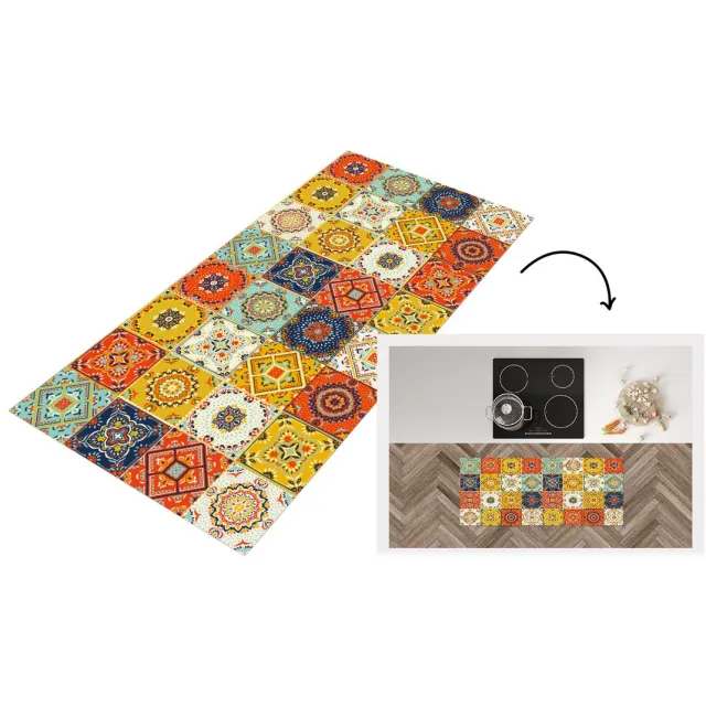 KitchenYeah Keukenloper - Loper keuken - Vintage - Bloemen - Patroon - Wit - Oranje - Keukenloper vinyl Multicolor