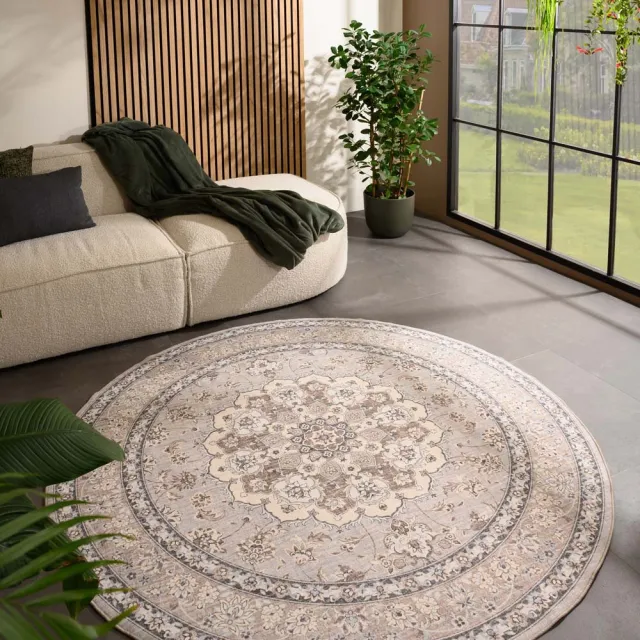 Heritaged Rond vintage buitenkleed - Valenca Nova beige/lichtgrijs 230
