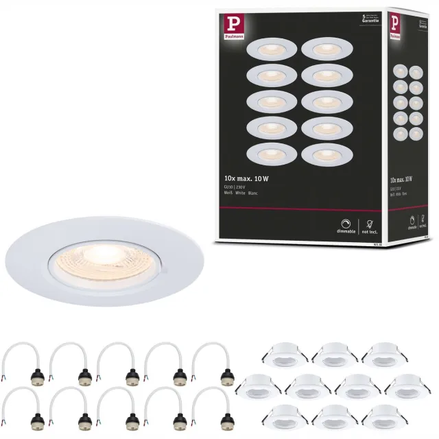 Paulmann Inbouwlamp Set van 10 star rond 90 mm GU10 max. 10x10W 230V dimbaar Wit