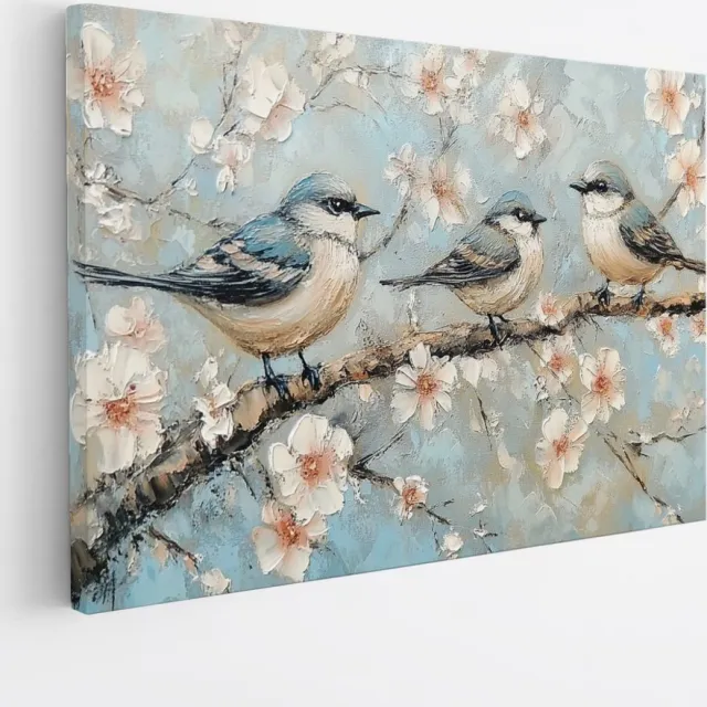 Saammp Canvas Schilderij - 3 vogels - Abstract - Dieren - Natuur - 50x40 - Foto op canvas - Wanddecoratie - muurdecoratie Woonkamer - Slaapkamer decoratie - Canvas Print Multicolor