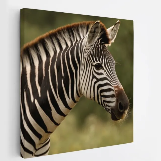 Saammp Canvas Schilderij - Zebra in de Natuur - Dieren - 100x100 - Foto op canvas - Wanddecoratie - Muurdecoratie Woonkamer - Slaapkamer decoratie - Canvas Print Multicolor