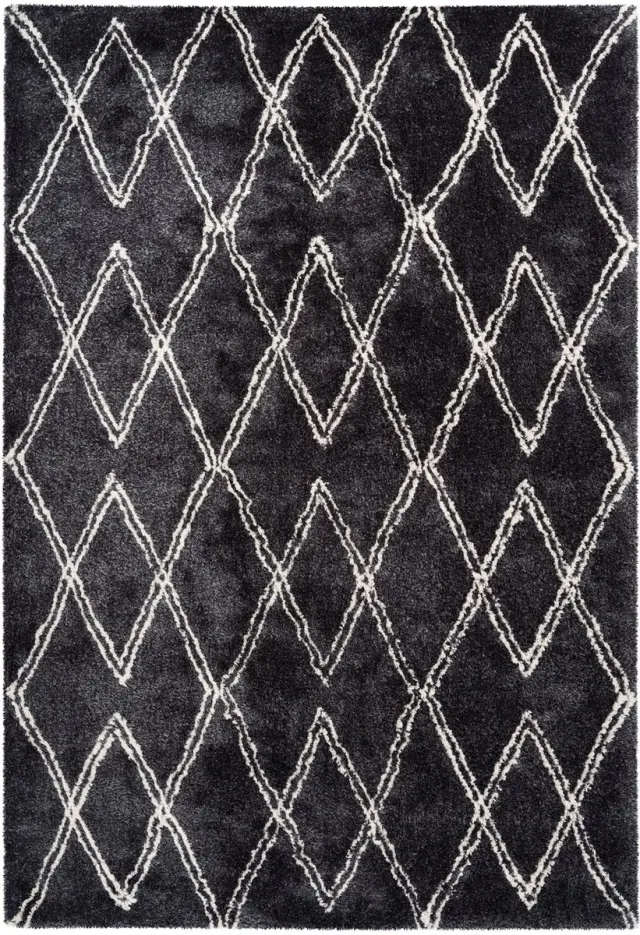 Padiro knus hoogpolig vloerkleed 80 x 150 cm - donkergrijs - modern geometrisch patroon - voor vloerverwarming - van polyester en katoen