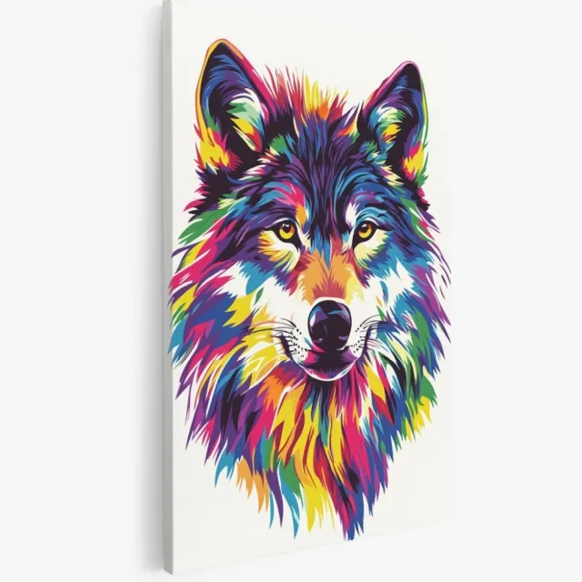 Saammp Canvas Schilderij - Wolf - Regenboog - Abstract - Dieren - 40x50 - Foto op canvas - Wanddecoratie - Muurdecoratie Woonkamer - Slaapkamer decoratie - Canvas Print Multicolor