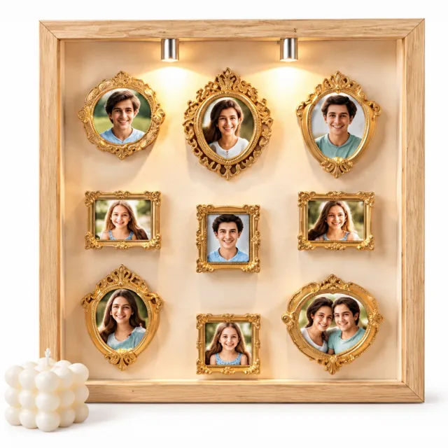 SWGOTA Witte vierkante MDF-displaylijst met 2 lampjes, binnenmaat 17,8 x 17,8 x 3 cm, tafelmodel