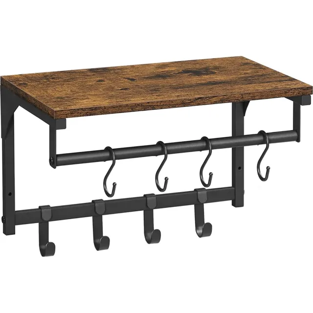 MAZAZU MIRA Home - Kapstok Wandkapstok - Industrieel - Hoedenplank en Roede - Bruin Zwart - 24x40x24 cm
