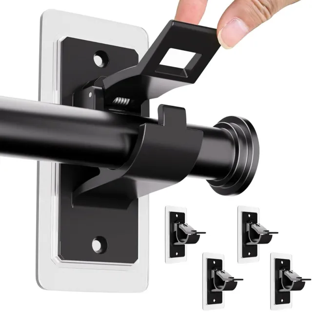 Ynkkvre 4-pack gordijnroedebeugels zonder boren- Gordijnroedehouders Zwart | Zelfklevend, Spijkerloos | Voor Badkamer en Woonkamer | Gordijnroede Haken zonder Boren | PET Materiaal
