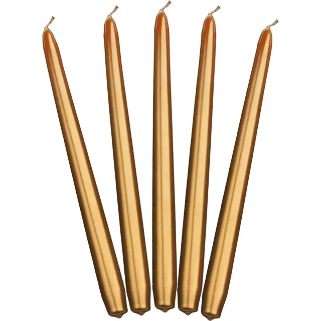 PartyDeco Dinerkaarsen - metallic goud - 10x stuks - 24 cm - 5 Branduren - Kandelaar kaarsen