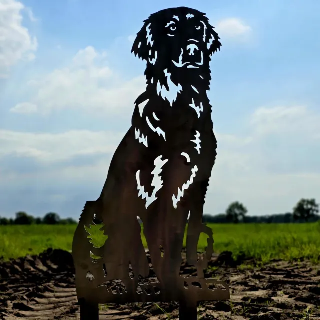 rusty friends flat coated retriever - tuinbeeld - Cortenstaal - 77 x 42 bruin