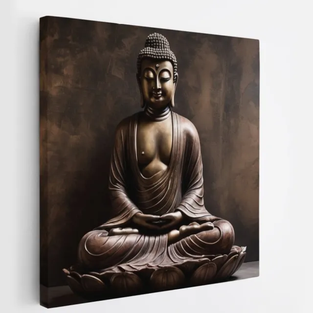 Saammp Canvas Schilderij - Boeddha - Brons - Religie - 20x20 - Foto op canvas - Wanddecoratie - Muurdecoratie Woonkamer - Canvas schilderijen Multicolor