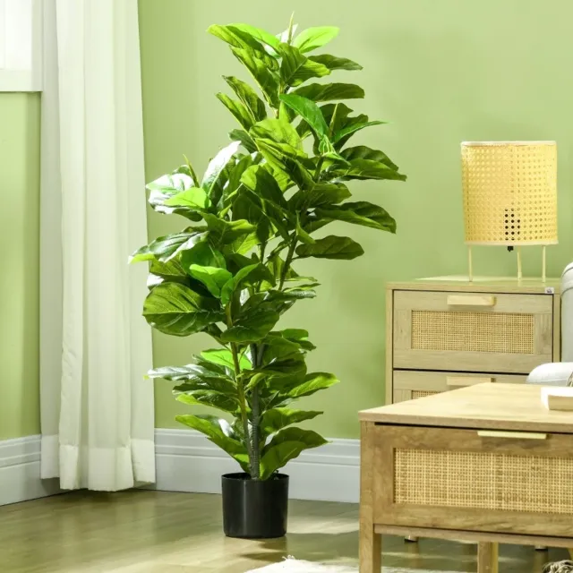 OKWISH Kunstplant Ficus 110 Cm 90 Bladeren Met Pot Kunststof Groen Voor Binnen En Buiten Onderhoudsvrij Realistisch Decoratief
