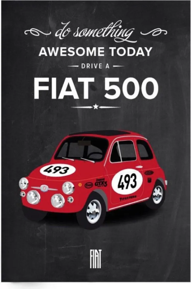 metal signs UK Wandbord - Drive A Fiat 500 -20x30cm multi