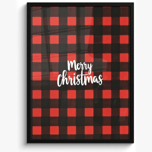 FrameYourWall Poster in lijst - Fotolijst 50x70 cm - Posters - Geruit - Rood - Tekst - Christmas - Posterlijst zwart - Decoratie - Wanddecoratie woonkamer - Muurdecoratie slaapkamer