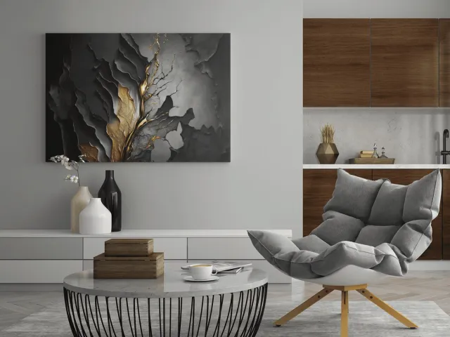 Trendex Global Canvas Schilderij - Abstract Zwart - Wall Art - Schilderijen print op canvas - 90x60x2 cm