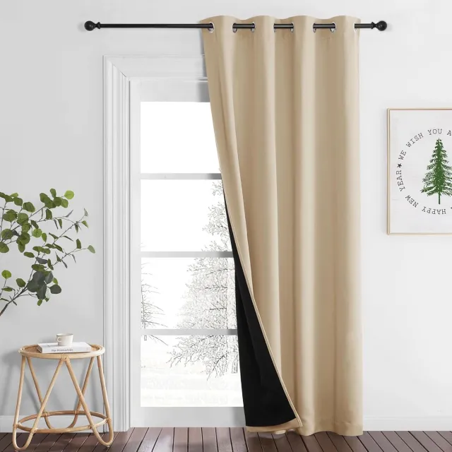 Famanu 100% Verduisteringsgordijn met inslagringen - 1 stuks - 260 x 140 cm (h x b) - verduisteringsgordijnen voor slaapkamer - dubbellaags en dik tegen hitte - thermogordijnen - Biscotti beige Dubbellaags | Biscotti Beige