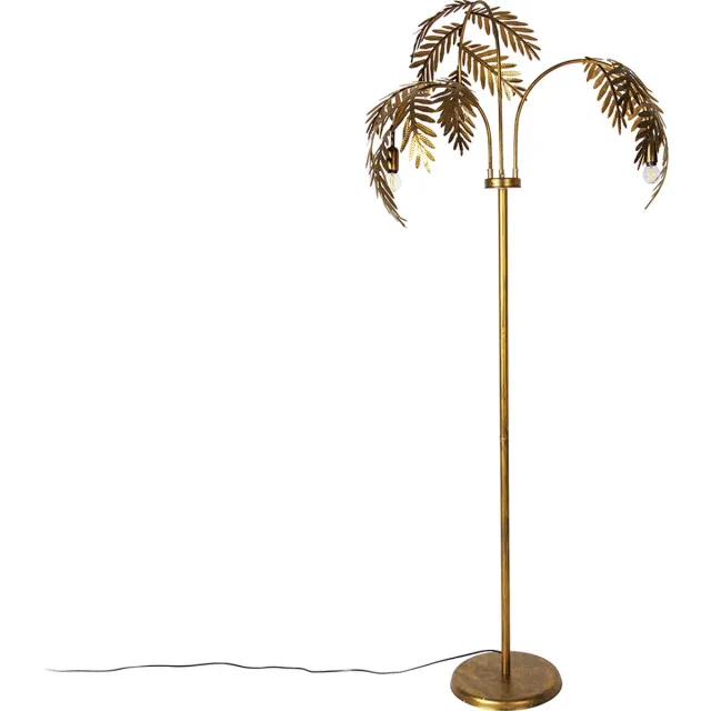QAZQA botanica - Landelijke Vloerlamp | Staande Lamp - 3 lichts - H 193 cm - Goud/messing - Woonkamer | Slaapkamer