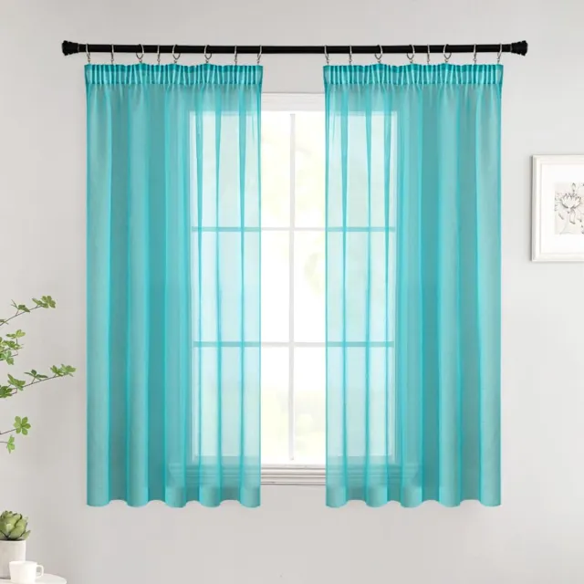 Unyqoos ® Transparante Voile Gordijnenset met Plooiband voor Slaapkamer en Woonkamer, Modern en Romantisch Turquoise