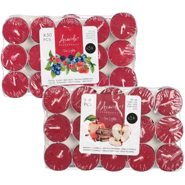 Atmosphera Acorde theelichtjes - 60x - 30x rode vruchten - 30x appel/kaneel - aroma/geurkaarsen Bordeaux rood