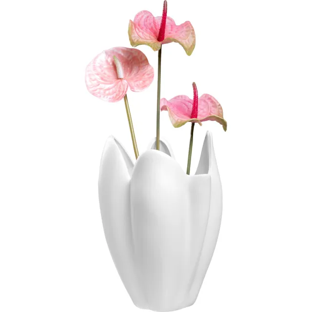 QUVIO Vaas geplooid design - Bloemenvaas - Siervaas - Voor droogbloemen - Woondecoratie - Organische vorm - Japandi - Keramiek - Wit