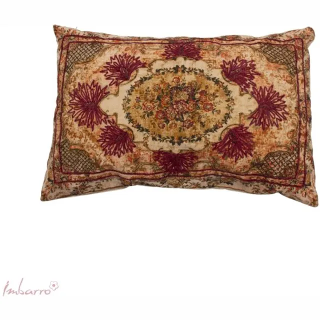 Imbarro Home & Fashion Imbarro - Sierkussen - Calla - Handgeborduurd - 40x60 cm - Vintage Bloemen - Meerkleurig - Katoen Ecru