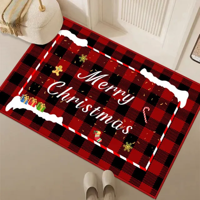 FLITI Kerst Deurmat 60x90 cm - Antislip Kerstmat met Rode Kerstprint - Zachte Polyester Mat met TPE Achterkant - Kerstdecoratie voor Hal, Entree en Binnendeur - Rood 5