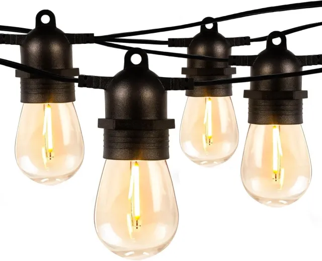 Huttutu Lichtsnoer - S14 Buitenslingerlichten - 15 meter met 15 LED-lampen - E12 Fitting - 0,6W - Warm Wit - Waterdicht - Voor Halloween en Kerstmis - Zwart