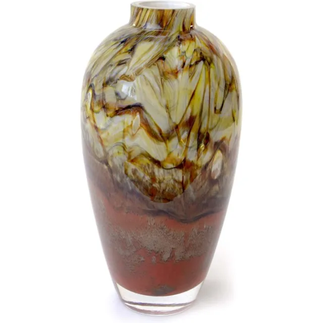 Loranto Design vaas / bloemenvaas luxe fire rood mondgeblazen handgeschilderd beige, rood, oker