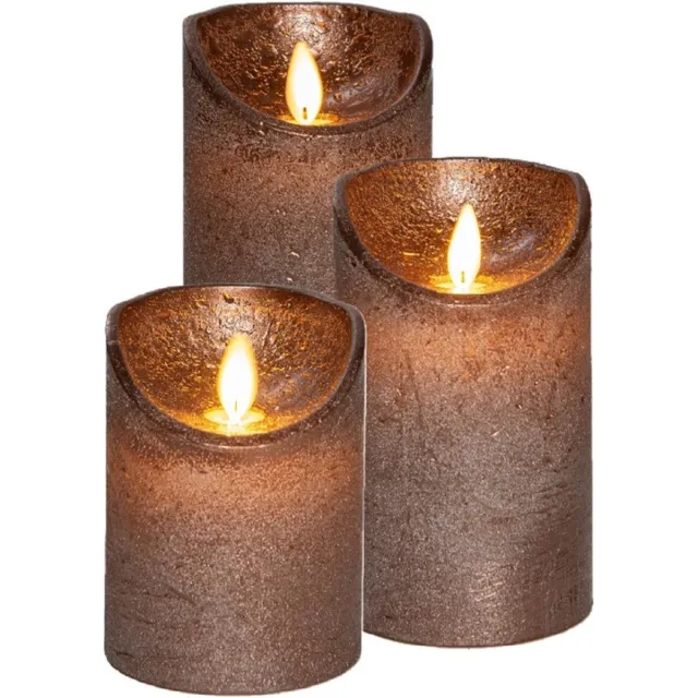 Anna's Collection LED kaarsen/stompkaarsen - 3x st - brons - D7,5 cm - wax - warm wit