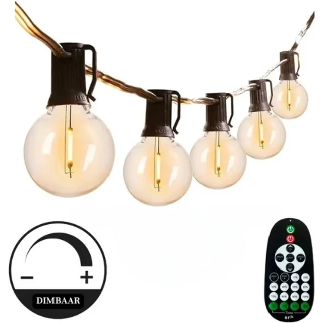 Lichtendirect Lichtsnoer 15 m met 50 LED Lampen - Dimbaar met Afstandsbediening - Warm Wit 2700K - IP44 - Koppelbaar - Tuinverlichting - Prikkabel