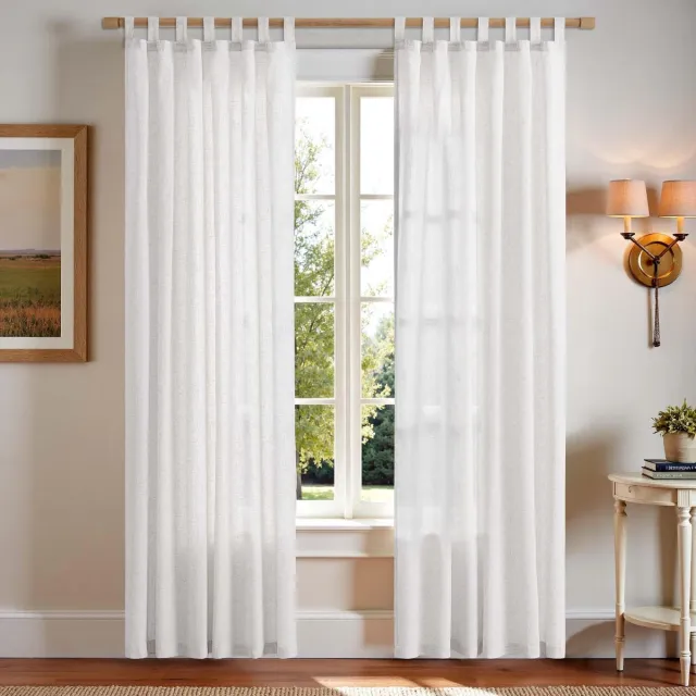 Ibenzoa Gezellige Linnenlook Gordijnen met Lussen voor Woonkamer en Slaapkamer, Half-Transparant, Set van 2, 140 x 225 cm wit