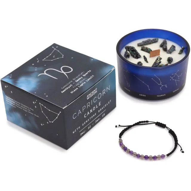 Ancient Wisdom Zodiac kristallen kaars met edelsteen armband - steenbok - sterrenbeeld kaars - capricorn