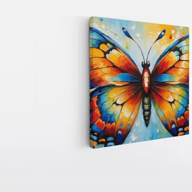Saammp Canvas Schilderij - Abstracte Vlinder - Kleurrijk - Dieren - 20x20 - Foto op canvas - Wanddecoratie - muurdecoratie Woonkamer - Slaapkamer decoratie - Canvas Print multicolor