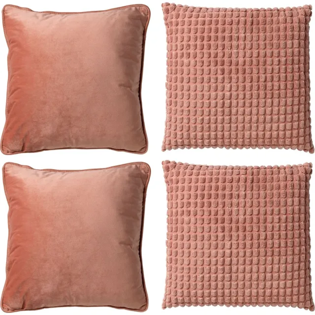 Dutch Decor KUSSENSET - 4-delig - Texture Harmony - 45x45 cm - inclusief binnenkussens - roze - Met Ritssluiting – Decoratie set sierussens - Comfortabele kussentjes voor op de Bank