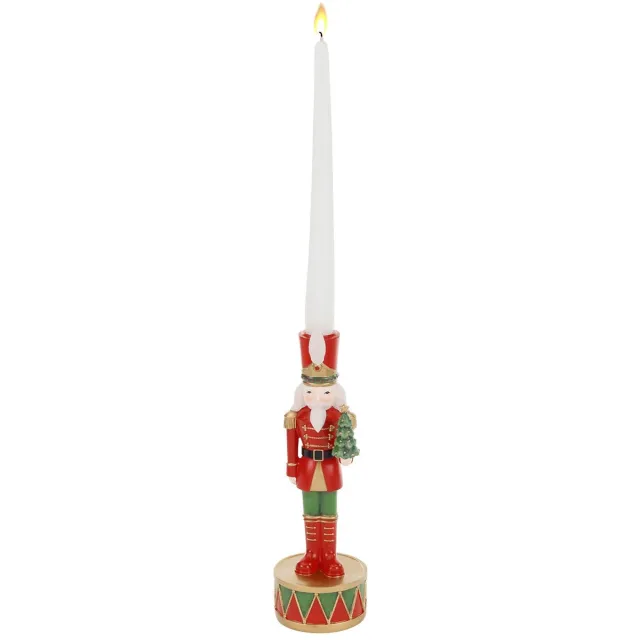 Goodwill Kaarsenhouder Notenkraker - Goud-Rood-Groen - H 25 Cm