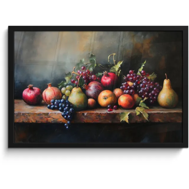 FrameYourWall Poster in lijst - Fotolijst 60x40 cm - Posters - Rustiek - Stilleven - Fruit - Posterlijst zwart - Decoratie - Wanddecoratie woonkamer - Muurdecoratie slaapkamer Fruit tafel - Stilleven