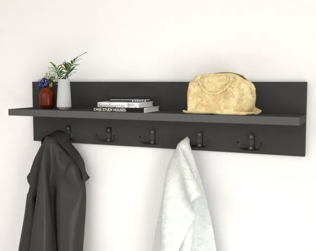 Musson Wandkapstok – 80x18x11 cm – 10 Haken (5x2) – Industrieel Design – Grijs Antraciet Metaal – 18mm Spaanplaat – Wandmontage – Hal & Woonkamer