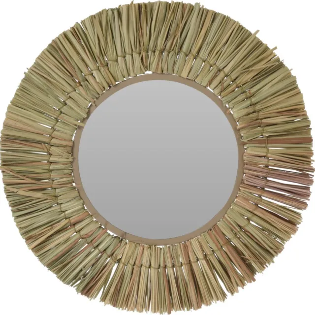 Home & Styling Wandspiegel Raffia - frame kleur naturel - Dia 40 cm - met brede lijst - gang/badkamer/slaapkamer spiegels