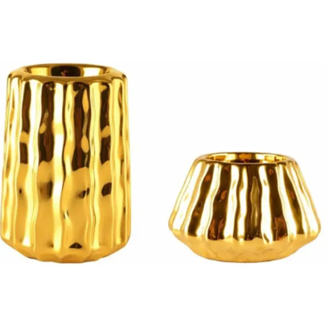 Aulica Set Briljante gouden kandelaars - Waxinelichtjeshouders - Goud - 9,5x9.5x6cm - 8x8x11cm - Set 2 stuks