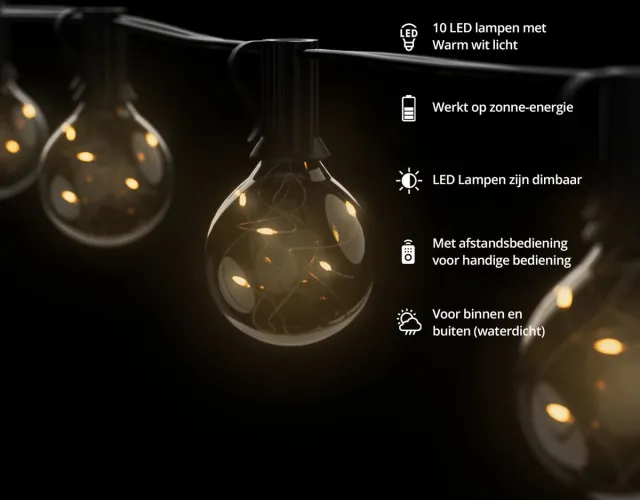 Flinq Solar Lichtslinger - Lichtsnoer buiten - Lichtsnoer - Zonne-energie - Zwart