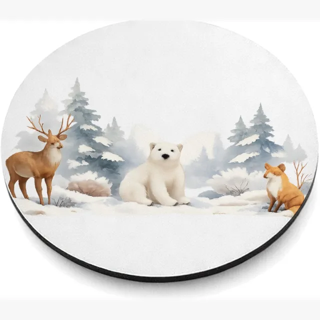 Mr Cadeautjes MDF magnetische fotolijst rond Ø 9,5 - design Een herfstbos-scène met een nieuwsgierige egel en paddenstoe | cadeau Wit