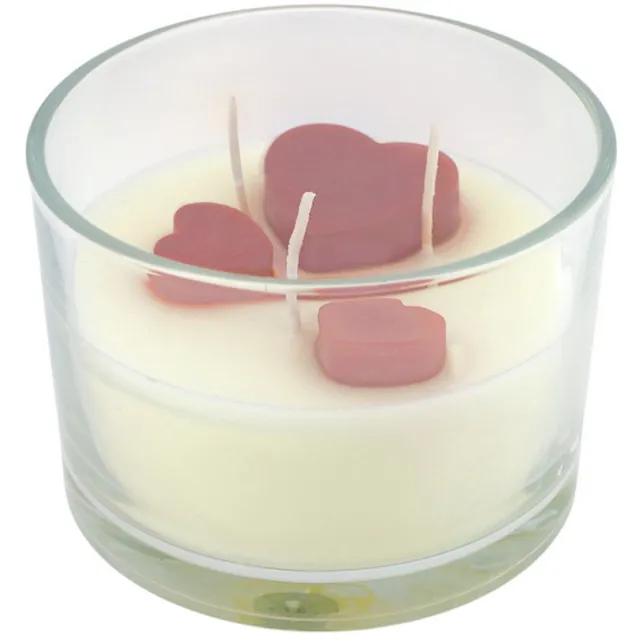 Home Society Kaars - In glas - Hartjes - 3 Lonten - 8x11 cm - Sfeervolle Woondecoratie - Cadeau Kaars Wit