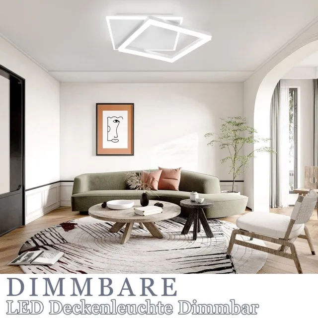 NETTLIFE LED Plafondlamp - vierkant - wit - Dimbaar 3000-6000K -slaapkamerlamp met afstandsbediening 42W - modern keukenlamp van acryl voor woonkamer | keuken