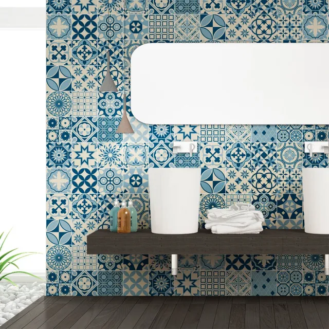 Ambiance Sticker Zelfklevende tegelmuurstickers voor keuken en badkamer - 60 cementtegelstickers, Azulejos Riana Design - 60 stickers, 20x20cm Multi color