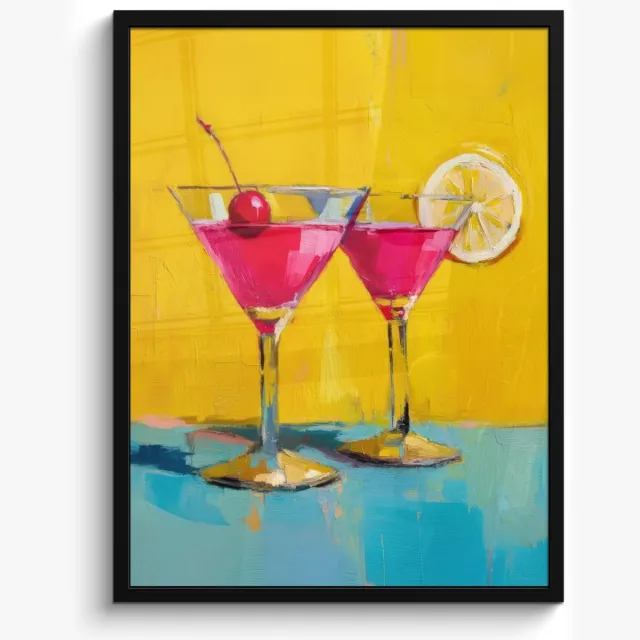 FrameYourWall Poster in lijst - Fotolijst 50x70 cm - Posters - Glazen - Cocktail - Citroen - Kers - Posterlijst zwart - Decoratie - Wanddecoratie woonkamer - Muurdecoratie slaapkamer